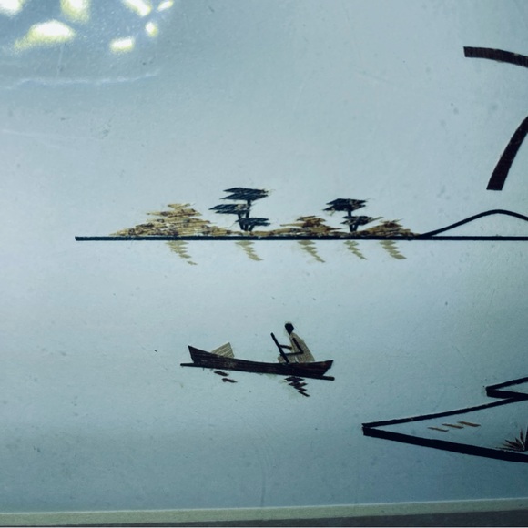 African Canoe and Hut Art Print with Cream Mat Framed Art - Picture 2 of 8